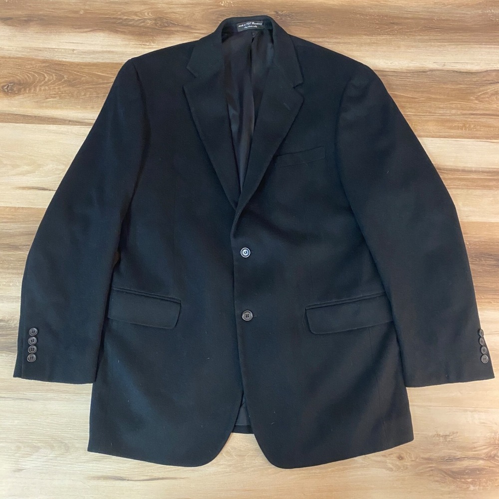 Andrew Fezza Sport Coat 42L Blazer 100% Camel Hair Two Button Black Italian